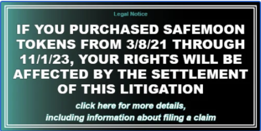 SafeMoon Settlement Legal Notice